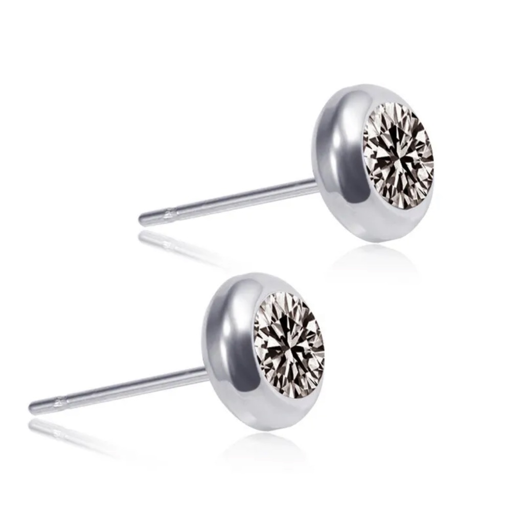Grey Crystal Bezel Set Stud Silver Earrings New